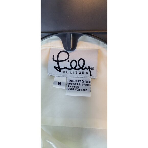 Lilly Pulitzer Women’s Beige Button Up Shirt Size 8 Long Sleeve 100% Cotton Blou - Picture 3 of 9